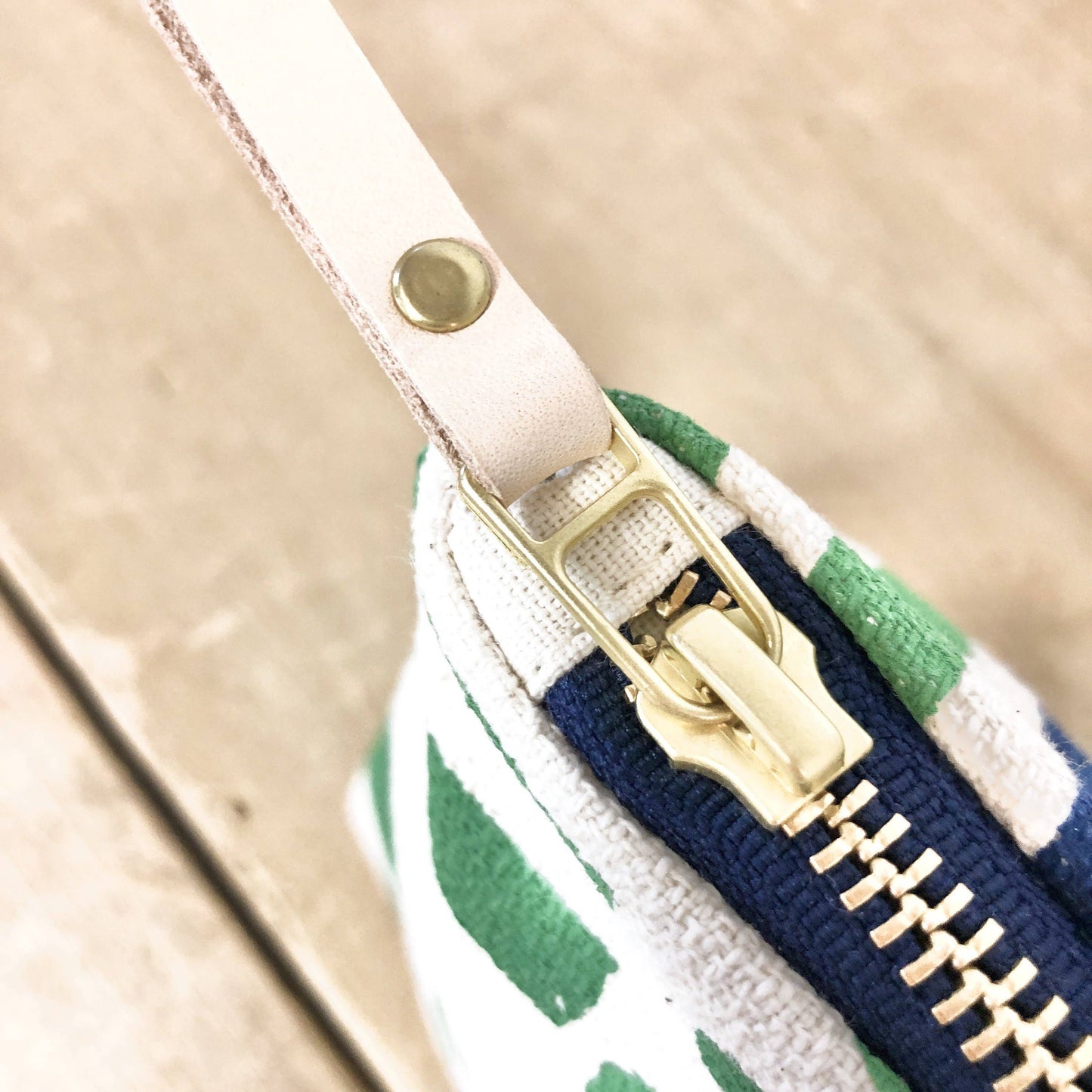 Green and Navy Block Striped Pouch