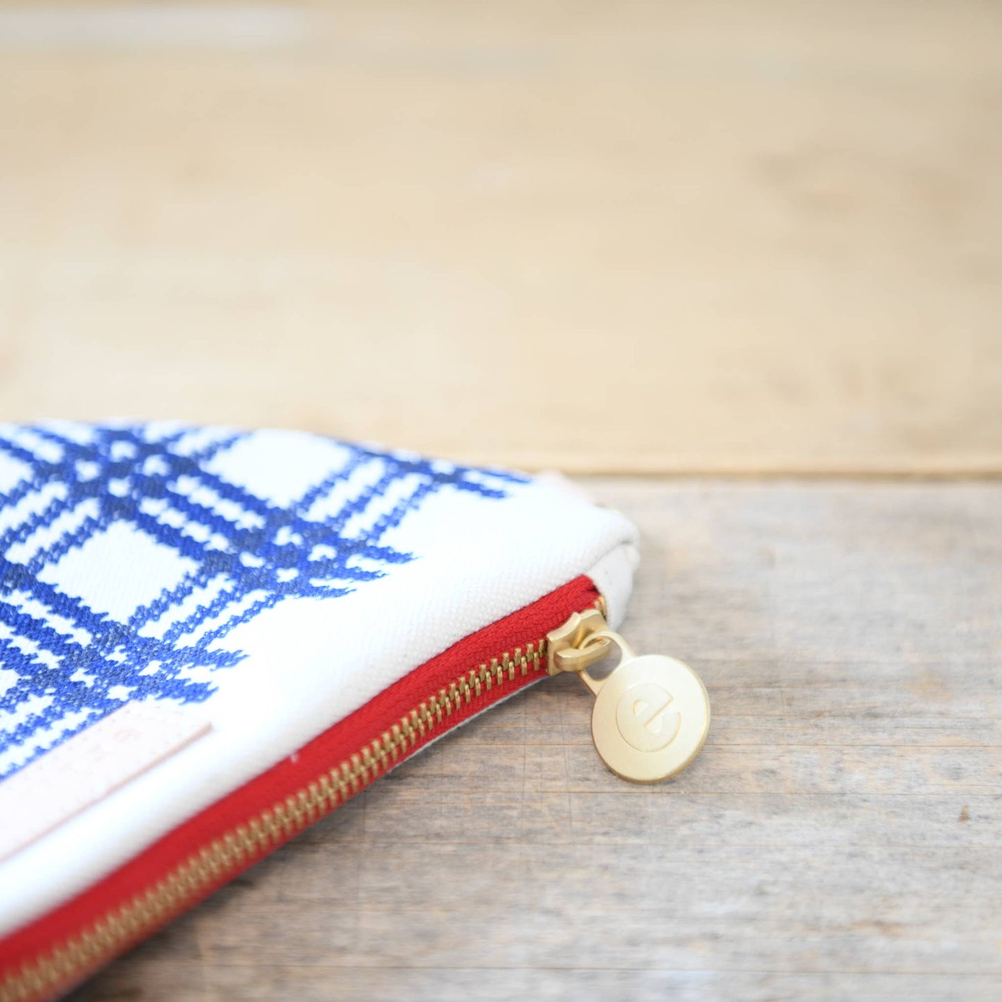 Navy Plaid Half Moon Clutch