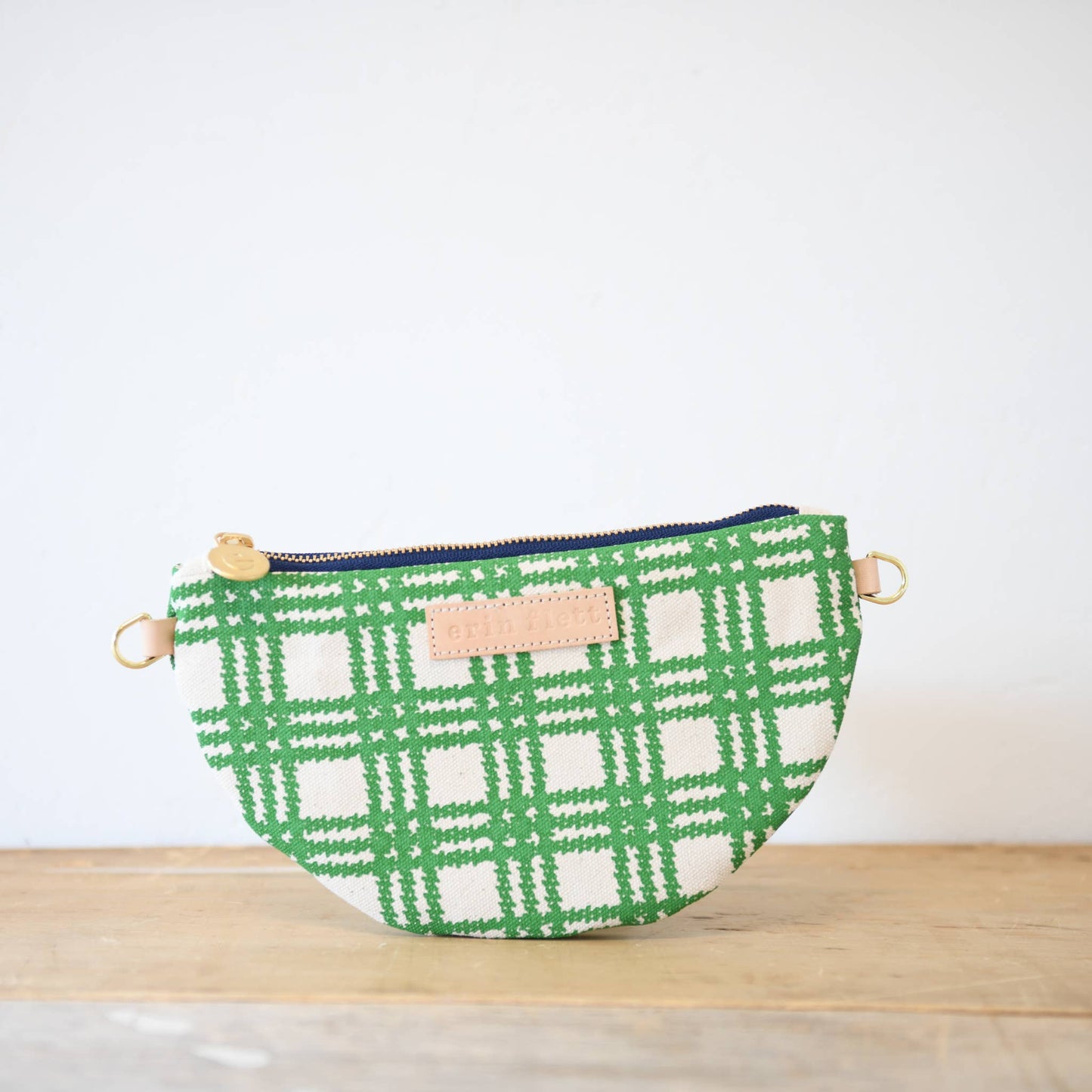 Green Plaid Half Moon Clutch