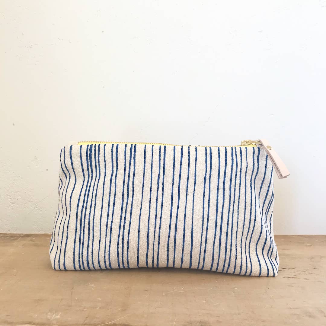 Royal Blue Skinny Stripe Makeup Bag or Clutch