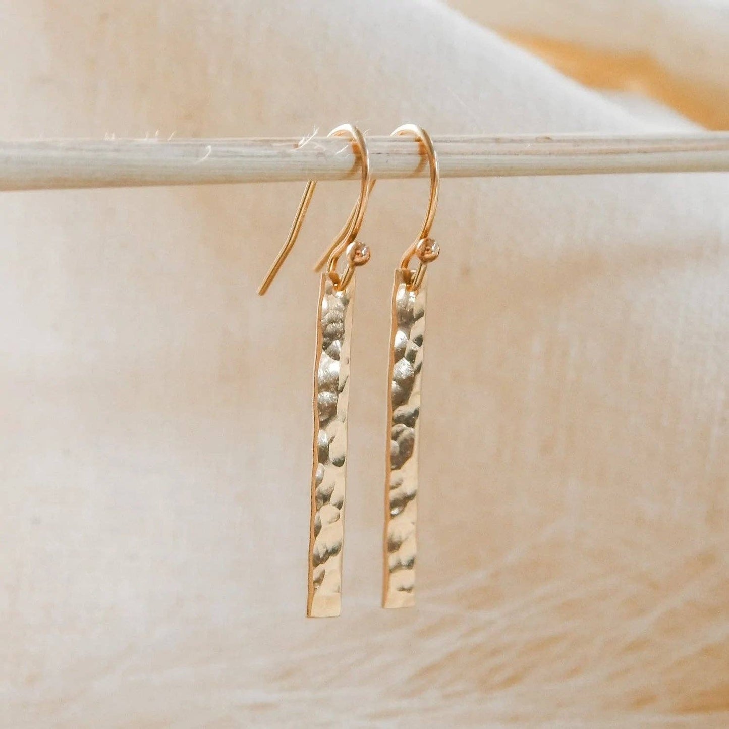 Hammered Gold Bar Dangle Earrings