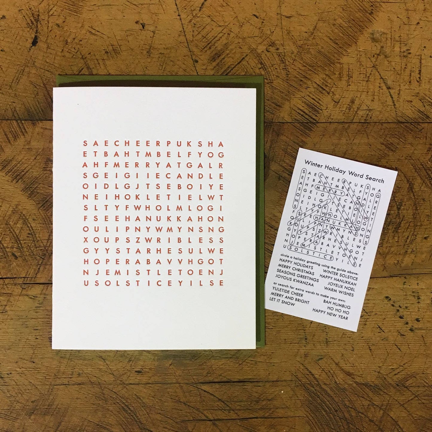 Handcrafted Letterpress Holiday Word Search Notecards - Set of 6