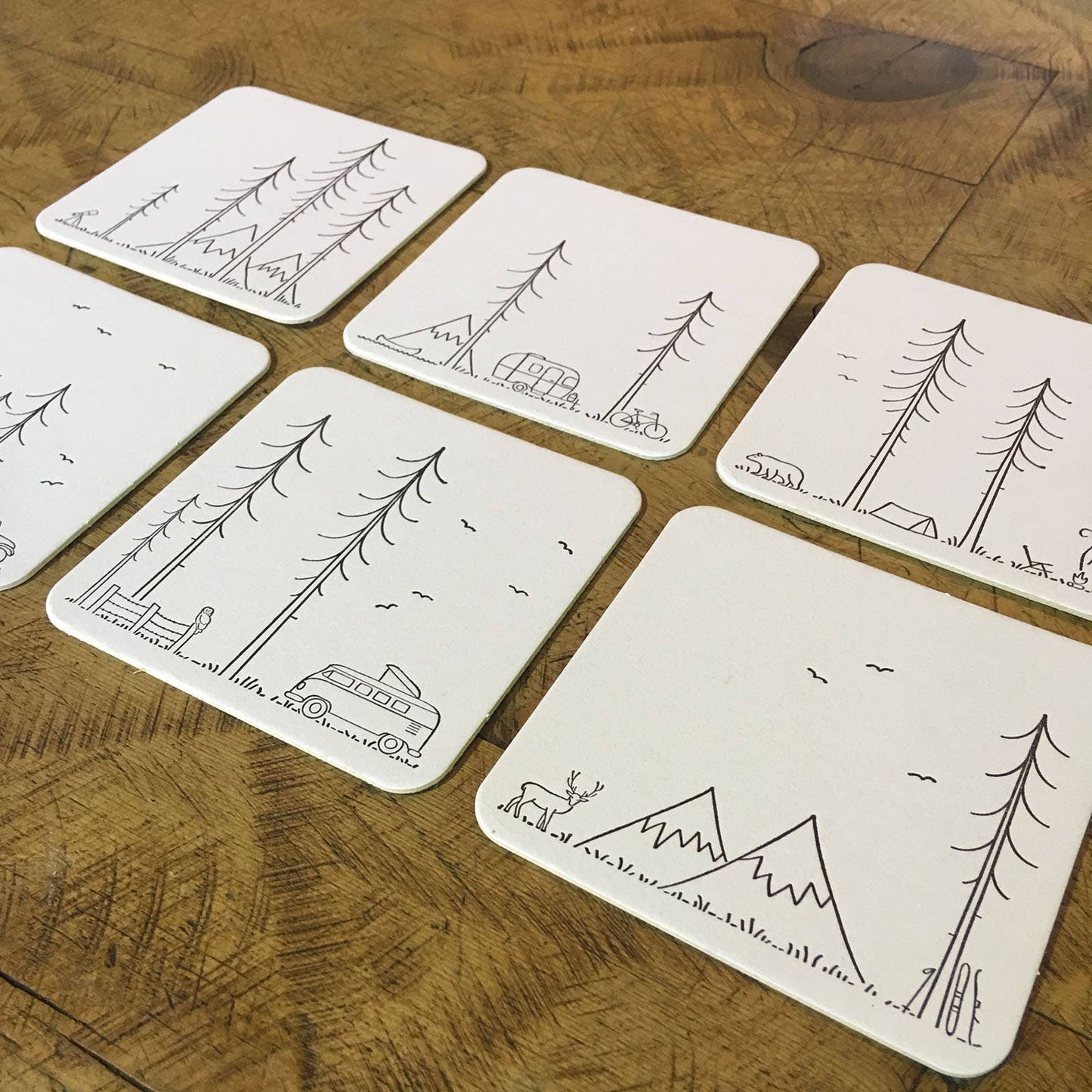 Handcrafted Letterpress Nature Scene Coasters - Set of 6