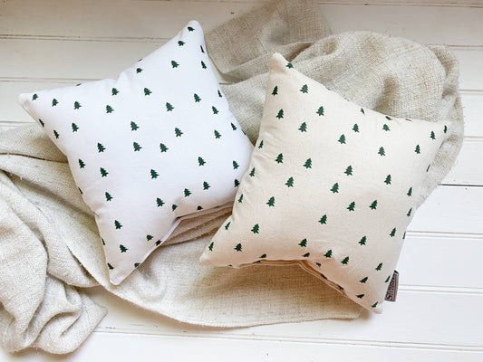 Handcrafted White Canvas Pine Trees Pillow