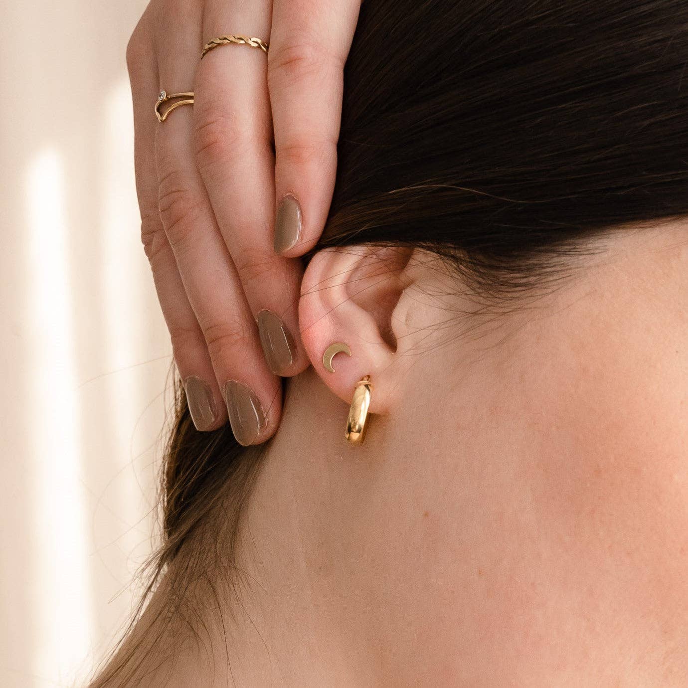 Gold Cresent Moon Studs