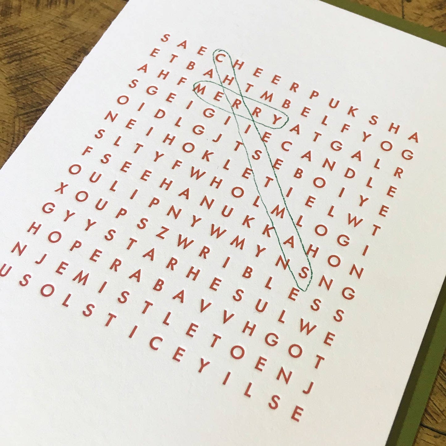 Handcrafted Letterpress Holiday Word Search Notecards - Set of 6