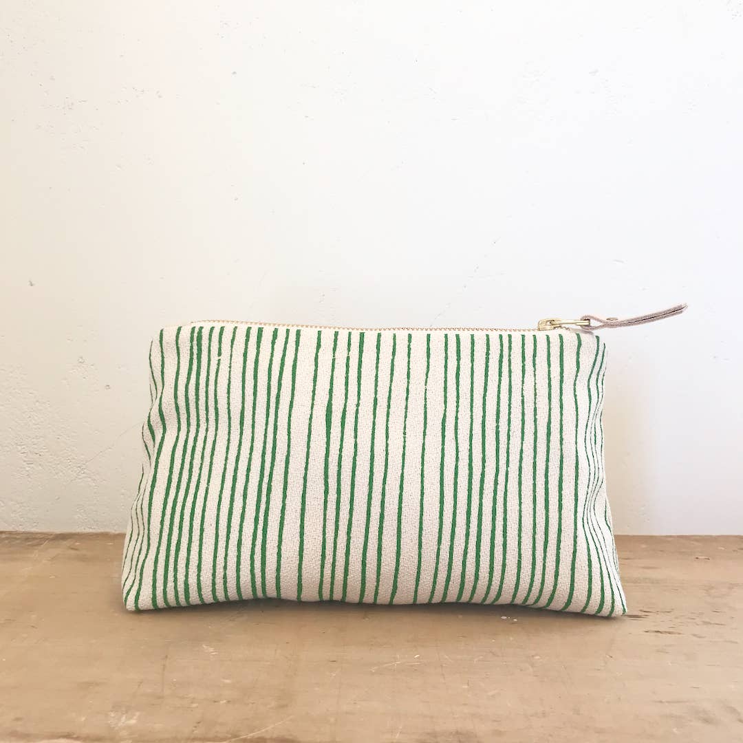 Green Skinny Stripe Makeup Bag or Clutch