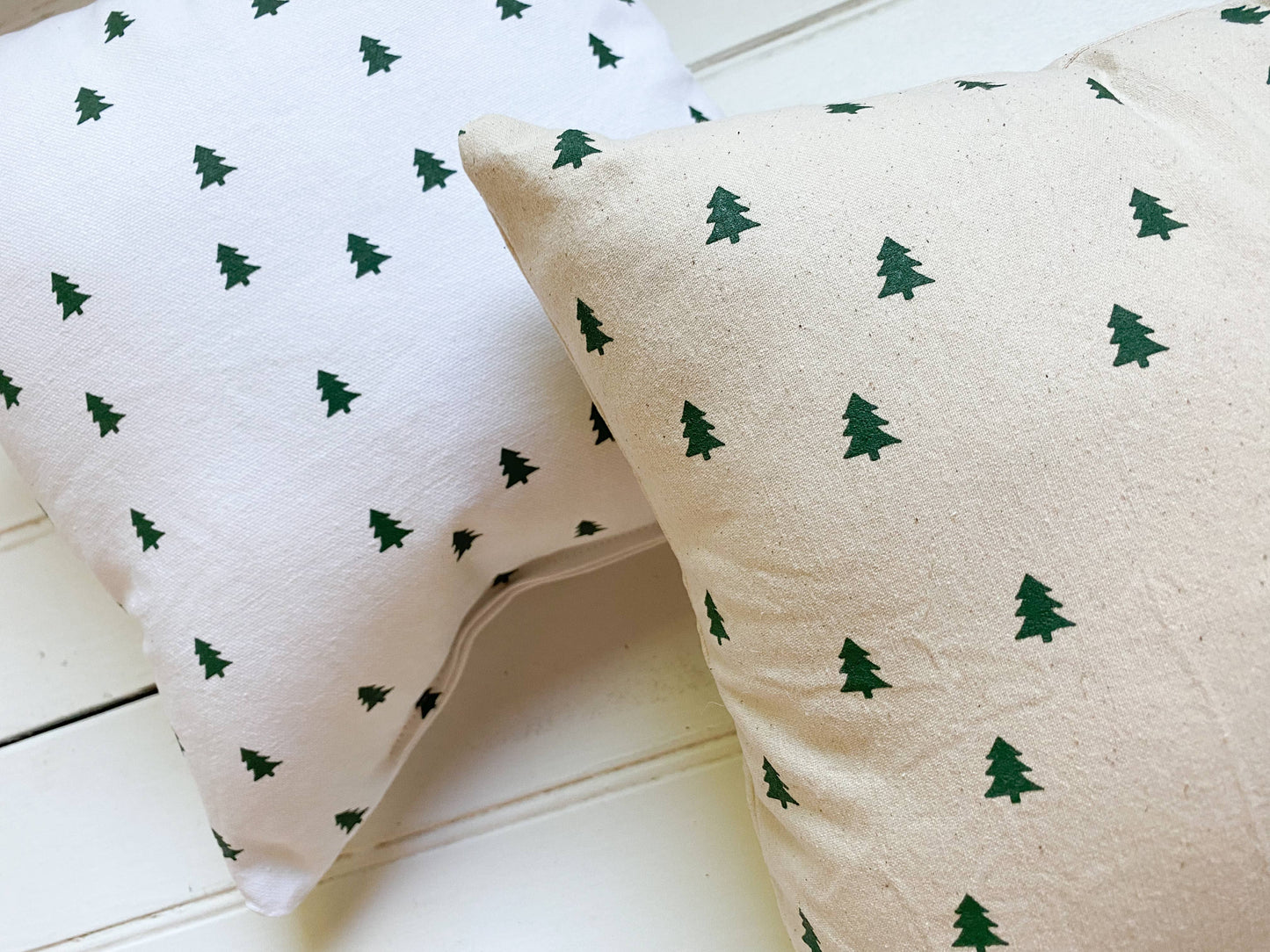 Handcrafted Natural Canvas Pine Trees Pillow