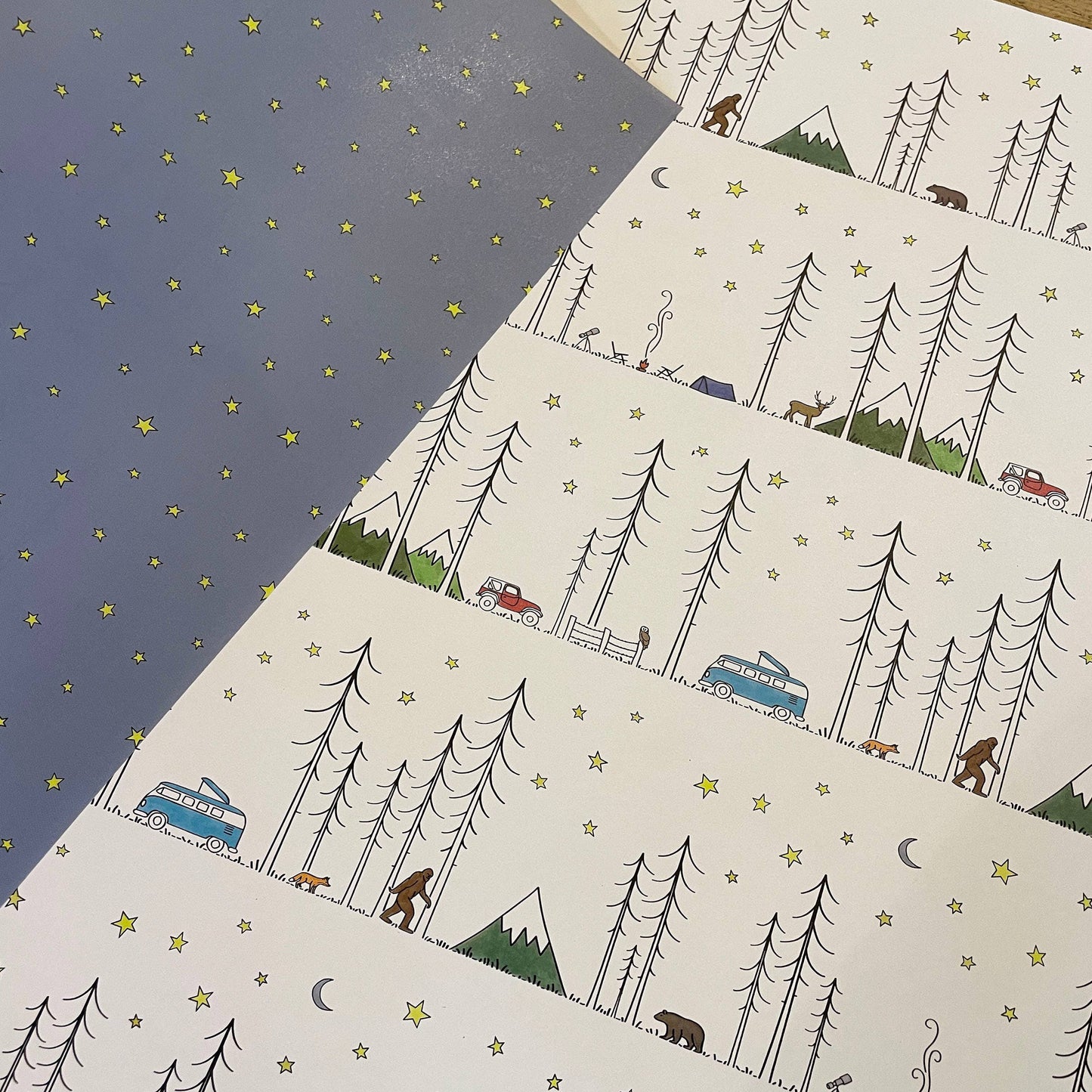 Luxe Winter Forest & Stars Wrapping Paper - Set of 3 sheets