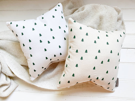 Handcrafted Natural Canvas Pine Trees Pillow