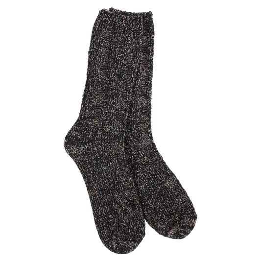 World's Softest Cable-Knit Crew Socks - Black Confetti