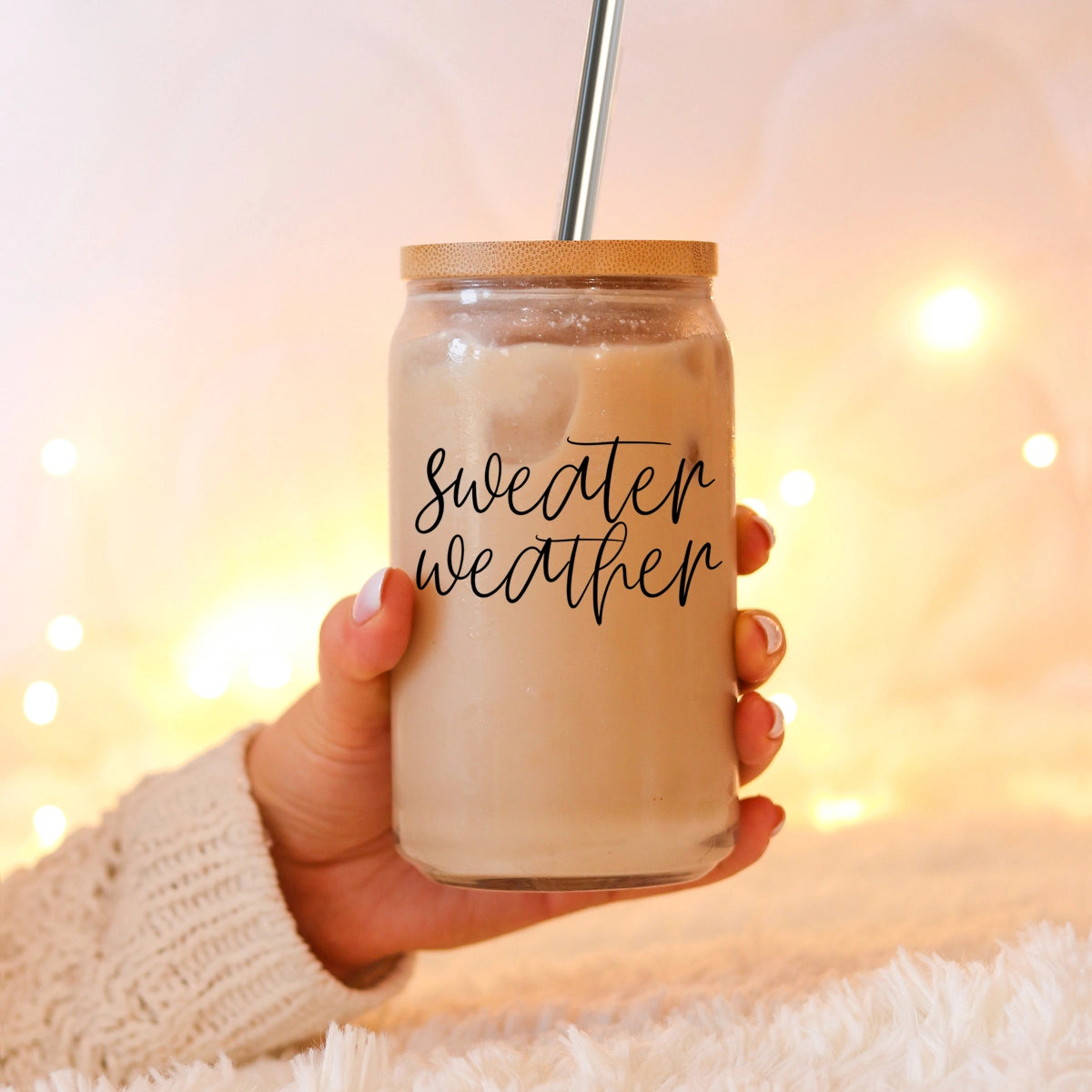 Sweater Weather Glass Mug with Bamboo Lid