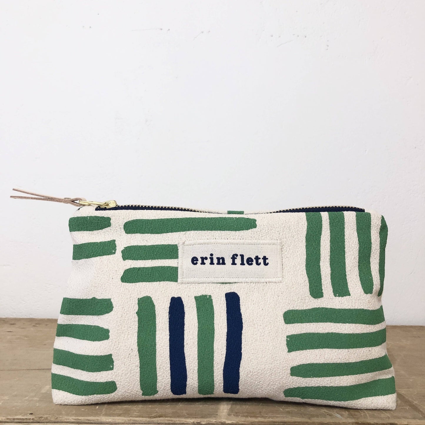 Green and Navy Makeup Bag or Clutch