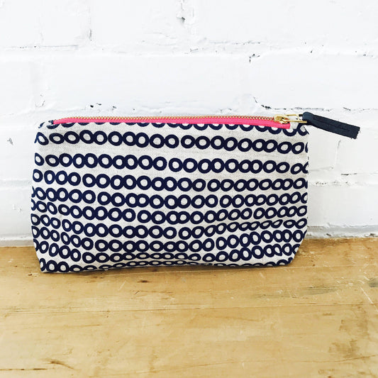 Navy Deco Dot Makeup Bag or Clutch