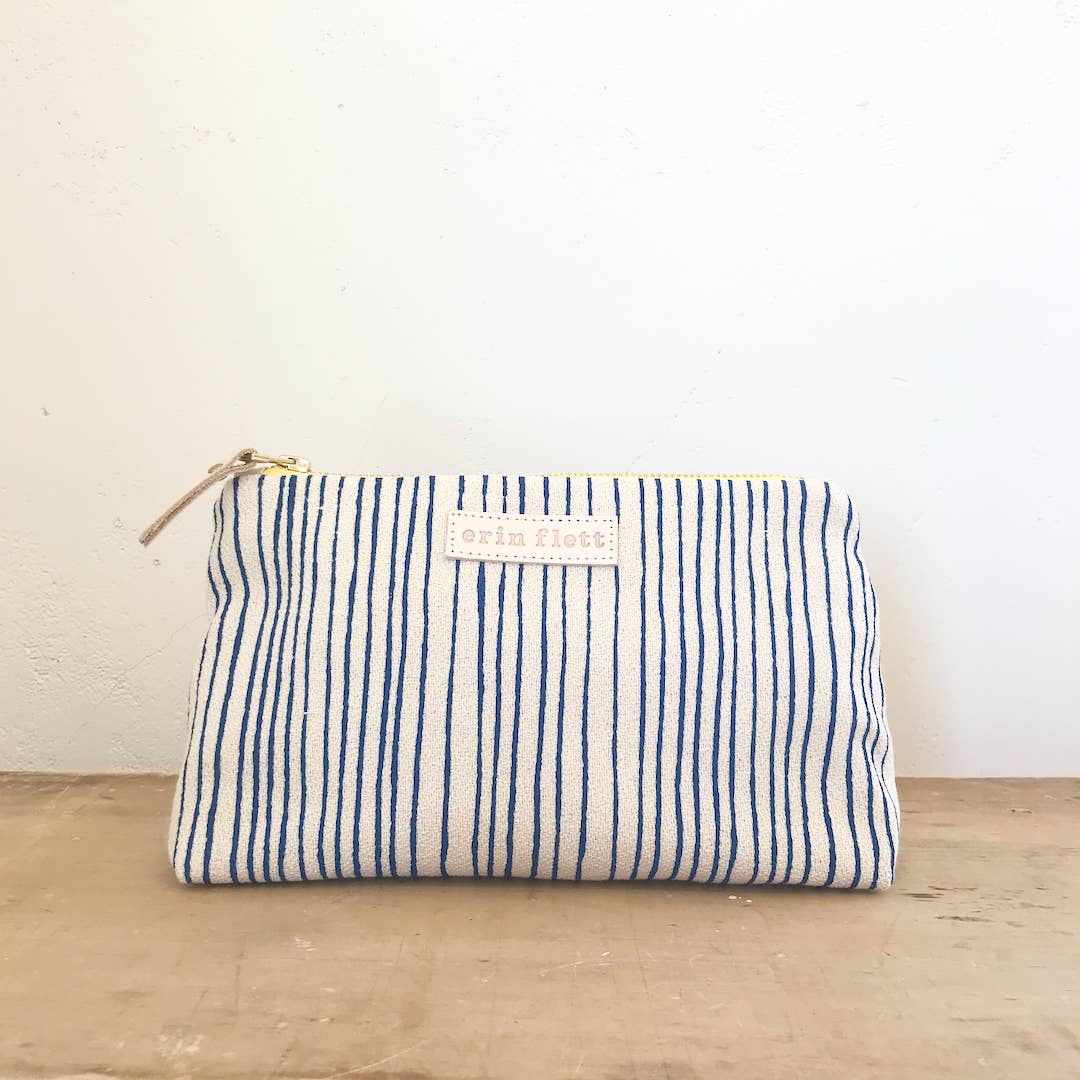 Royal Blue Skinny Stripe Makeup Bag or Clutch