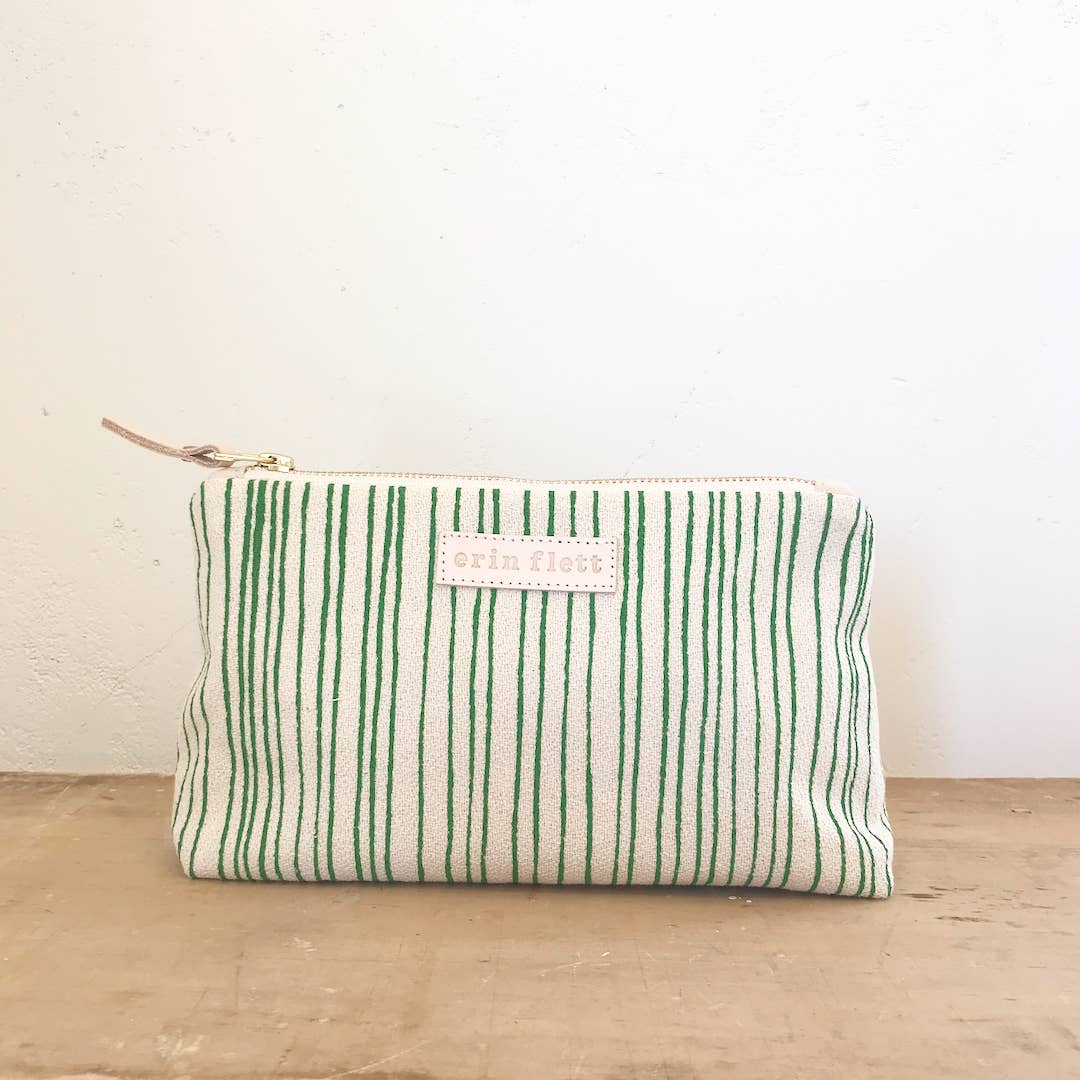 Green Skinny Stripe Makeup Bag or Clutch