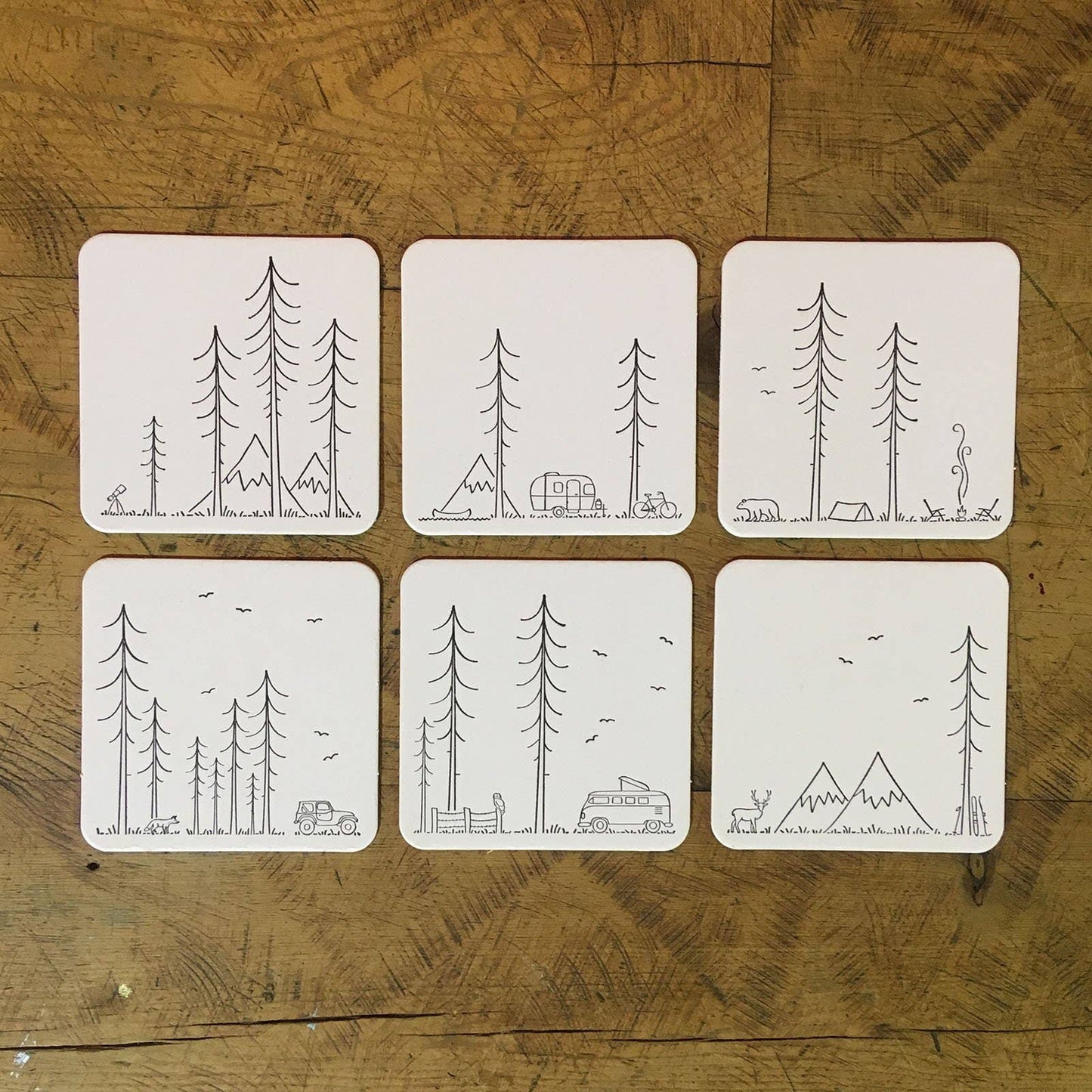 Handcrafted Letterpress Nature Scene Coasters - Set of 6